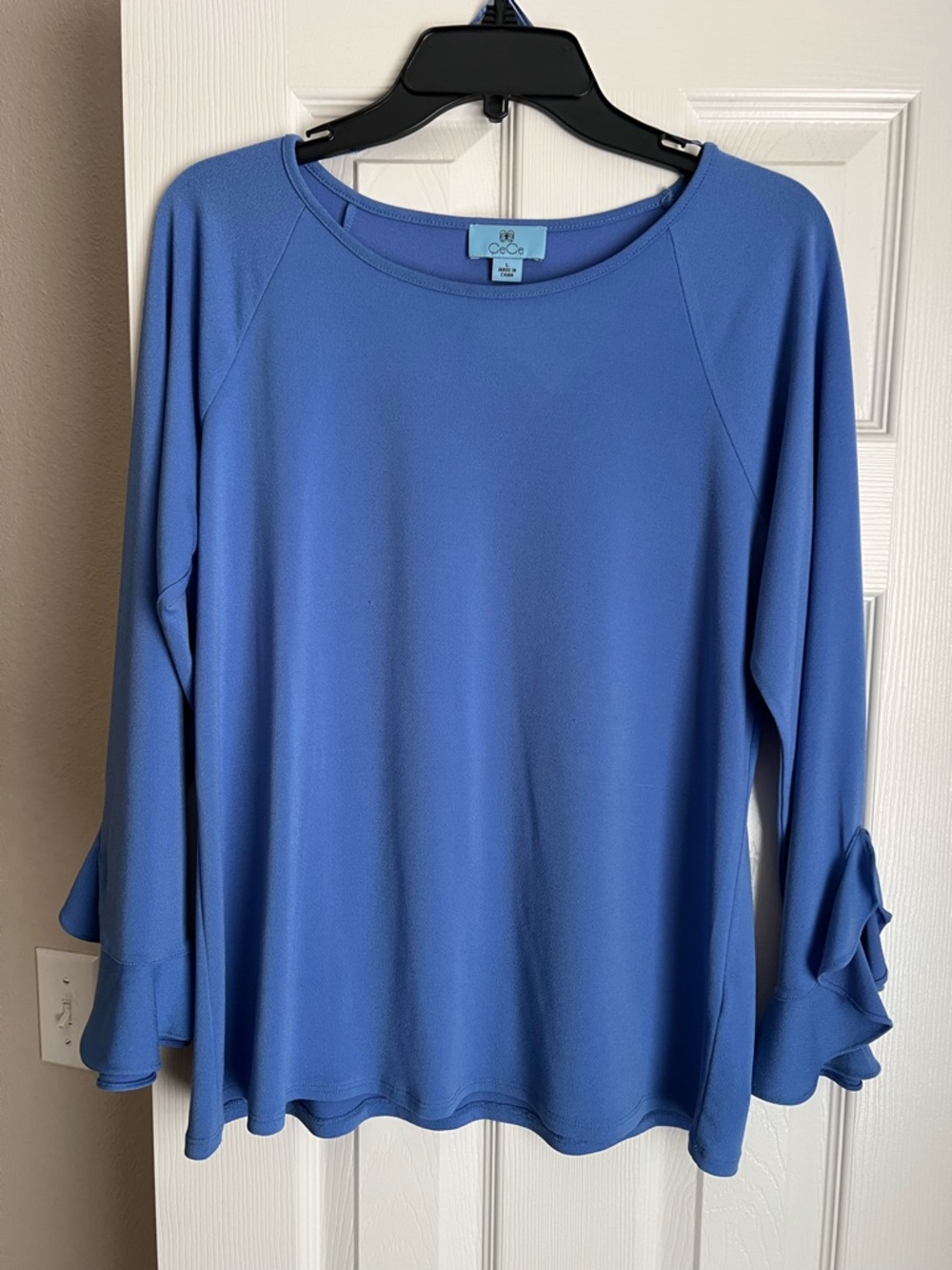 CeCe Periwinkle Ruffle-Sleeve Long Sleeve Top